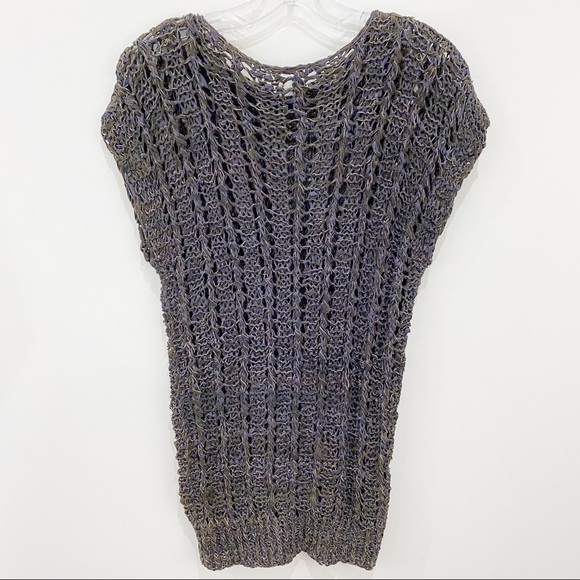 LEATHER Top Woven Tunic w/Cap Sleeves Gorgeous Unique Size Large - Picture 6 of 8